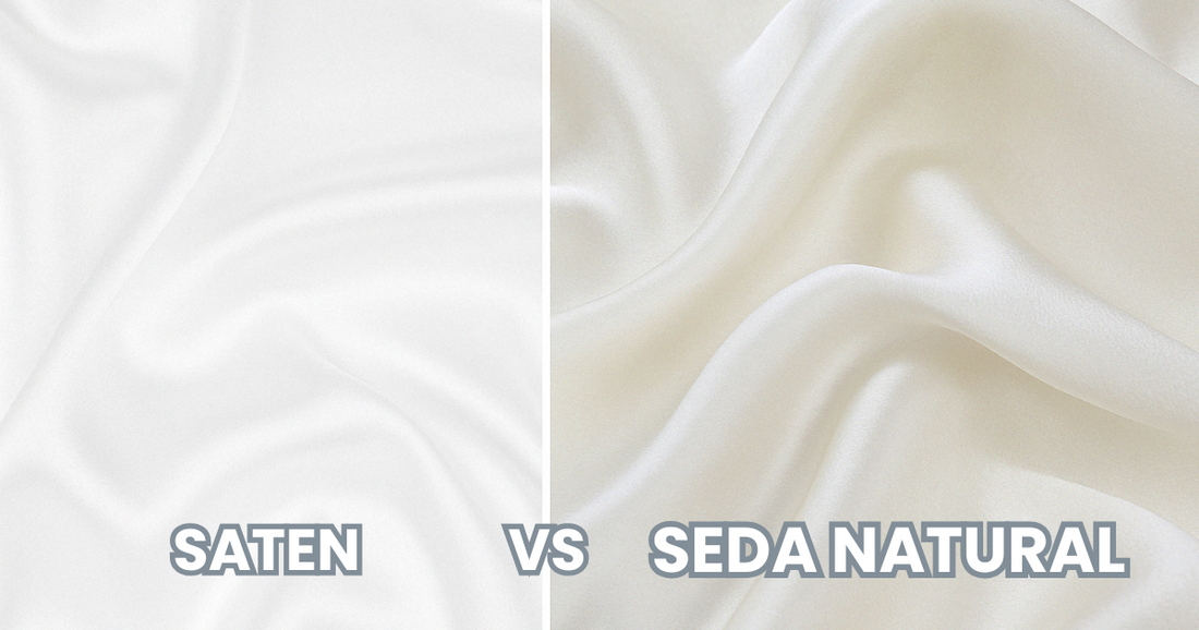 Comparativa visual entre tejido de seda natural y tejido de satén para ilustrar diferencias en textura y calidad