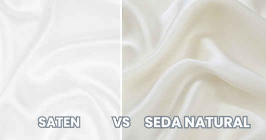 Comparativa visual entre tejido de seda natural y tejido de satén para ilustrar diferencias en textura y calidad
