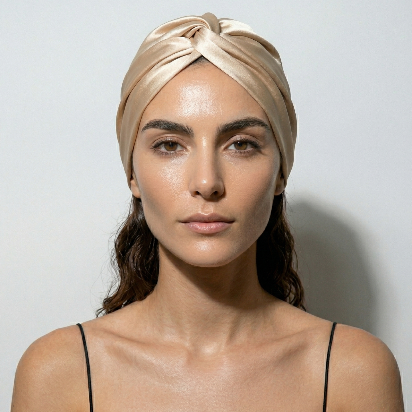 Gorro-turbante de seda Champagne Oeko-Tex® — protección capilar