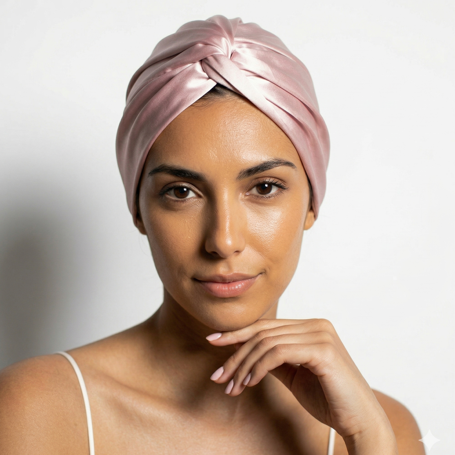 Gorro-turbante de seda Rosa Oeko-Tex® — protección capilar