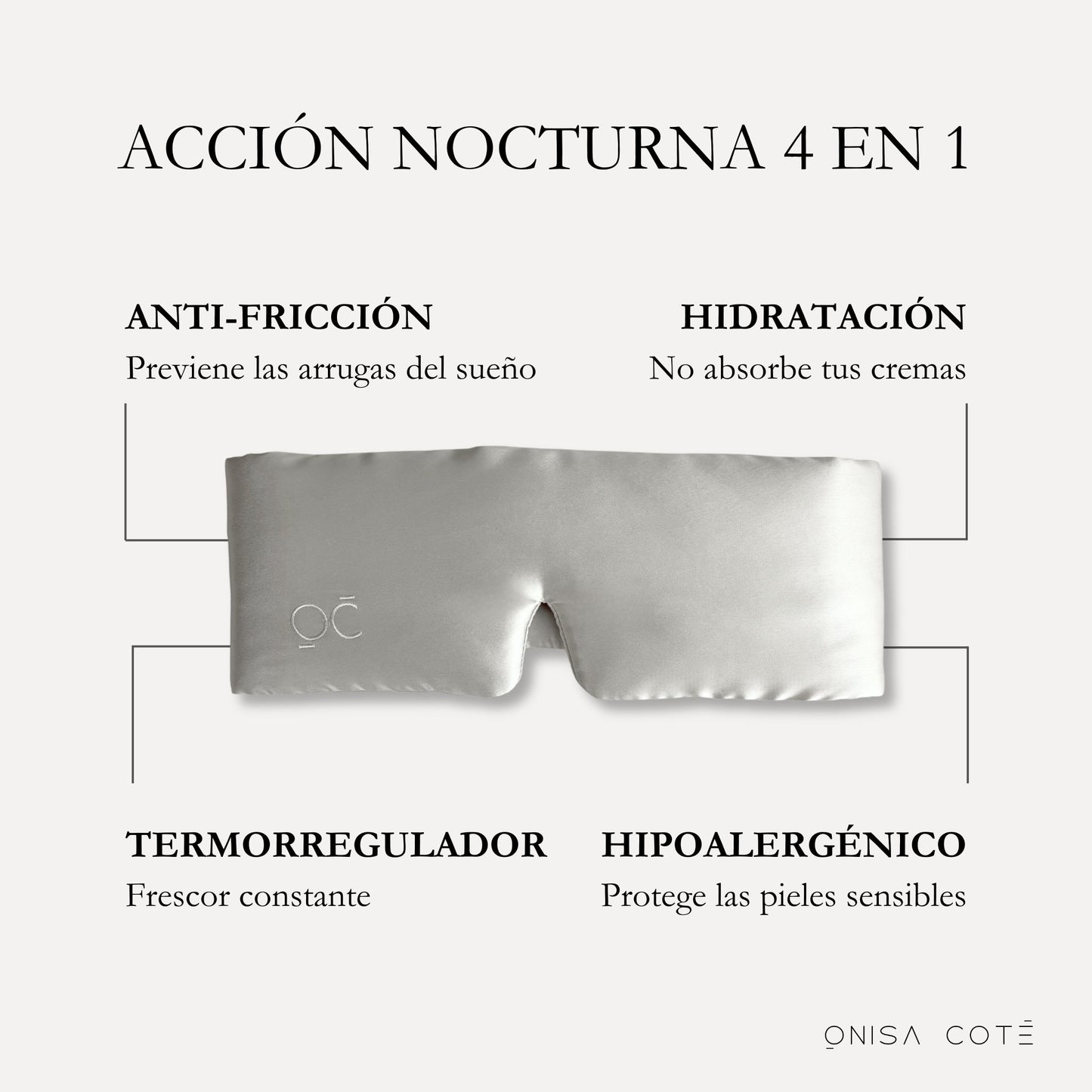 Antifaz de Seda de Morera - Oscuridad Total - Gris Plata
