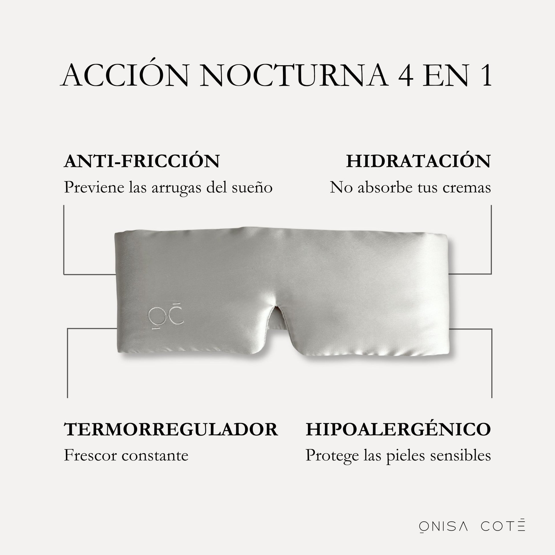 Antifaz de Seda de Morera - Oscuridad Total - Gris Plata