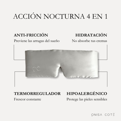 Antifaz de Seda de Morera - Oscuridad Total - Gris Plata