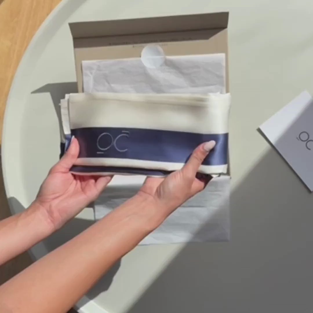 Fundas de Almohada de Seda Rayas Azul Onisa Coté